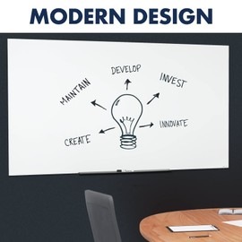 Quartet Magnetic Glass Dry Erase White Board, 50" x 28" Whiteboard, InvisaMount Horizontal Frameless Mounting (G5028IMW)