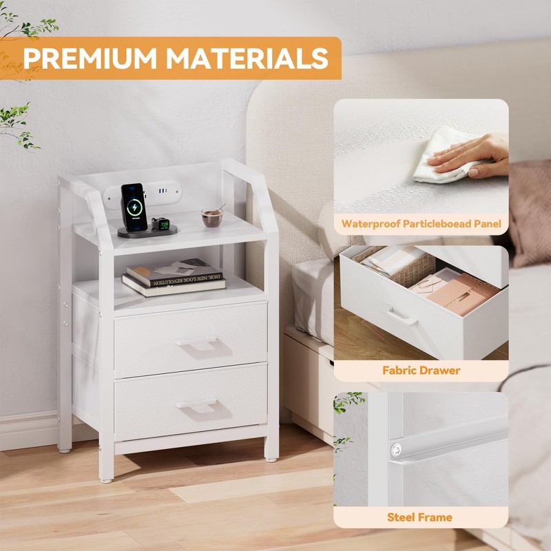 HLDIRECT Nightstand with Charging Station, USB Ports and AC Outlets,