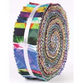 Soimoi 40Pcs Tie Dye Print Precut Fabrics Strips Roll Up 1.5x42inches Cotton Jelly Rolls for Quilting - Multicolor