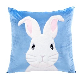 Arciveberg Spring Easter Bunny Throw Pillow Covers 18x18 Inch Velvet Pillowcase,3D Embroidered Rabbit Cushion Cover Decorative Throw Covers for Home Decor (Blue-1PCS)