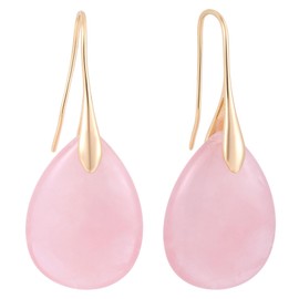 Agate Tear Beads Dangle Earrings, High Luxury Natural Stone Teardrop Fish Hook Earrings Elegant Trendy Pendant Drop Ear Jewelry for Women (Pink & Gold)