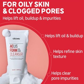 ATOMU- Limpiador en espuma ACLIS, ligeramente alcalino, para eliminación de sebo y acné graso, limpieza profunda, 4.05 fl.oz.