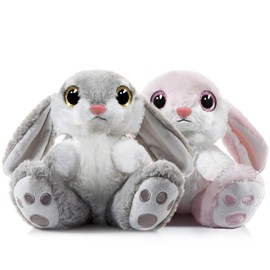 Nleio Stuffed Animals, 8.5 Inches Bunny Stuffed Animals with Floppy Ears, Super Soft Bunny Plush Toy, Cute Stuffed Animal Companion Gift for Age 1 to 14 Years Old Baby Girls Boys (Pink + Gray)