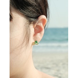 PEPELUALI Sea Glass S925 Silver Stud Earrings Jewelry Beach Glass Earrings Weddings Valentine Birthday Gift For Her Ocean Earrings Gift for Women (Green)