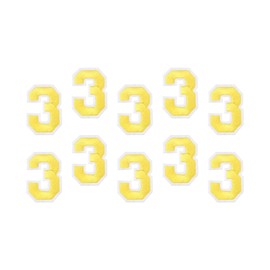 MECCANIXITY 10Pcs Number Patches Embroidered Decorative Repair Patches Iron on Patches Sew On Embroidered Applique Patches 3 Yellow 2" Height for Clothes, Shoes, Hats, Backpacks, DIY