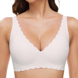 GXOULRRA Comfort Deep V Bra Women's Without Underwire Women's Bra without Underwire with Additional Bra Extension, White