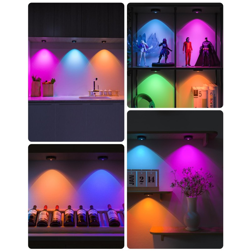 WILLED Rechargeable RGB Puck Lights with Remote Control, 1200mAh Battery
