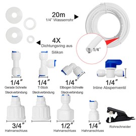 PAROAD Fridge Water Pipe Connection and Ice Maker Installation Kit for Aquarium Water Filter, 20 m 1/4 Inch (6.35 mm) Hose, I+T+L Quick Connector, Connector, Shut-off Valve