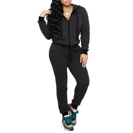 CLOCOR Track Suits for Women Set - Casual 2 Piece Outfits Sweatsuit Pocket Hoodies Long Sleeve with Patchwork Pants Set, 4-deep Gray-black, Small