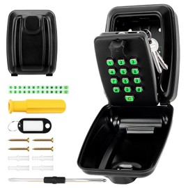 AstraLoom Police Approved Wall-Mounted Outdoor Key Safe Lock Box, 12-digit Combination, Waterproof Protective Cover, with Luminous Button Stickers, for Home, Garage, Warehouse, Office, School (Black)