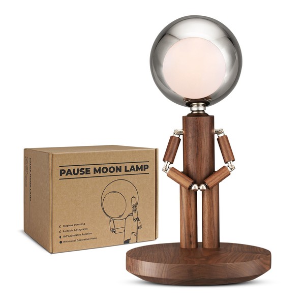 Vadifula Pause Moon Lamp, Decorative Lamp, Touch Light, Black Walnut