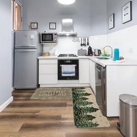 ARKENY Xmas Kitchen Mats Set of 2,Winter Christmas Tree Print Rugs,Home Decor Floor Mat, Non-Slip Absorbent Door Mat - 17x29 and 17x47 Inch AKM005