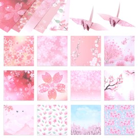 150 Sheets Sakuras Square Origami Paper Double Sided Printed Japanese Washi Paper Origami Paper Kit 12 Patterns for Hand Arts Crafts Projects