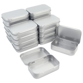 Goodma 20 Pieces Rectangular Metal Empty Hinged Tins Containers Basic Necessities Home Storage Organizer Mini Box Set, 3.75 x 2.45 x 0.8 inch (Silver)