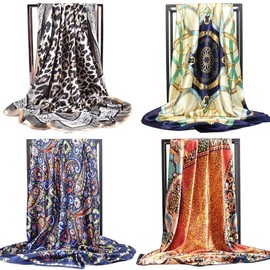 NUWEERIR Womens 100% Large Mulberry Silk Scarf Long Satin Scarf Fashion Designer Scarf Lightweight Wraps, Set 19, One Size