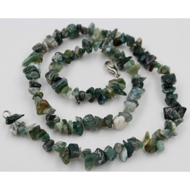 Taddart Minerals - Green sliver necklace made from natural gemstone moss agate with 45 cm length - handmade, Brass, moss agate