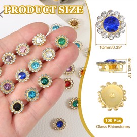 PATIKIL 100Pcs 10mm 2 Layers Sew on Flower Rhinestones Crystal Dark Blue