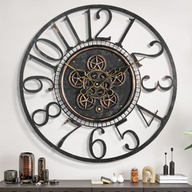 Maxstar Large Moving Gear Wall Clock for Living Room Decor,Vintage Industrial Steampunk,Metal Wall Clock Decorative for Home Office, Dinning Room,Farmhouse(Bronze Copper,Arabic Number,30 INCH)