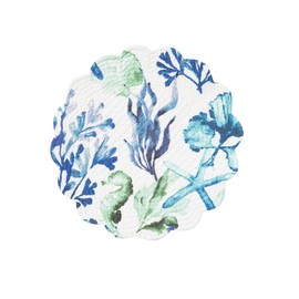 C&F Home Bluewater Bay 17'' X 17'' Single Placemat Quilted Cotton Reversible Round Nautical Coastal Botanical Sea Life Washable Table Mats Single Round Placemat Blue, Green and White