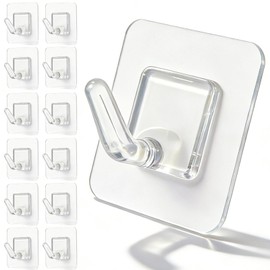 Fzundken 20 Pack Adhesive Wall Hooks for Hanging, Clear Adhesive Towel Coat Hooks, Damage Free Sticky Utility Hooks for Bathroom, Outdoor, Kitchen, Door