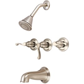 Central Brass 8968-B4-BN Brass Four Function Showerhead Three Handle Tube & Shower Set in Brushed Nickel