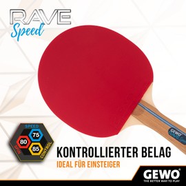 GEWO Rave Speed Tischtennisschläger - Kontrollierter Anfänger Tischtennisschläger - Komplettschläger mit Raver Belag, hohe Kontrolle und Geschwindigkeit, konkav, 2,0mm Dicker Schwamm