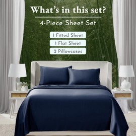 California Design Den Rayon from Bamboo Sheets Set, Cooling Queen Size Bed Luxury Silk Sheets, Bedsheets with Snug Fitted Deep Pockets (Queen, Navy Blue)