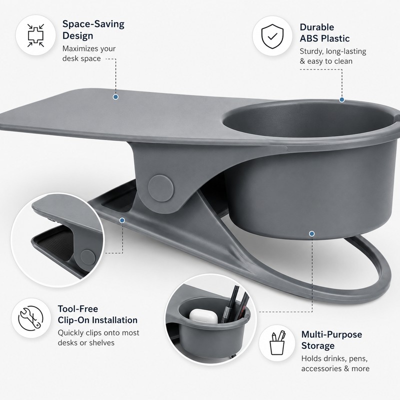 Desk Side Cup Holder Clip for Workspace Organization – ABS