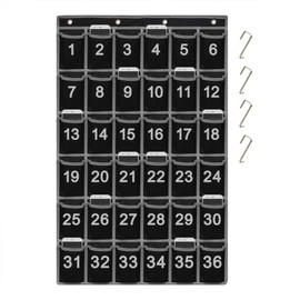ZKOO Numbered Pocket Charts for Classroom, Cell Phone & Calculator Holder Organizer, Non-Woven School Pocket Chart for Cell Phone Holder Door Wall Hanging, & 4 Hanger Hooks (36 Pocket)