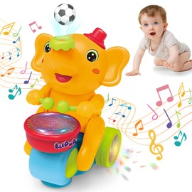 ARHEQI Baby Elephant Musical Crawling Toy with Lights, Sounds, Blowing Ball, Toddler Tummy Time Toys, Infant Sensory Gifts for Kids Boy Girl 1 2 3 4 5 6 7 Years (Yellow)