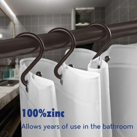 24PCS Metal Shower Curtain Hooks，Rust Resistant S Shaped Hooks Hangers for Shower Curtains, Kitchen Utensils, Clothing, Towels, etc.（Bronze