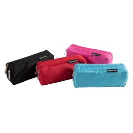 EXACOMPTA - Item No. 52760E - 1 Pencil Case Colour 2 Compartments with Metal Zip - Made of Durable Polyester - Space for Double Decimeter - Random Colours: Blue, Black, Pink or, random, Minimal