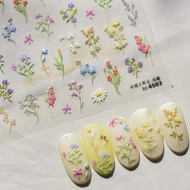 Flower Nail Art Stickers Decals, Spring Flowers Nail Stickers for Nail Art, Floral Plant Nails Design 5D Embossed Nail Decals Flower Stickers for Nails Spring Manicure Supply for Women Nail Decoration
