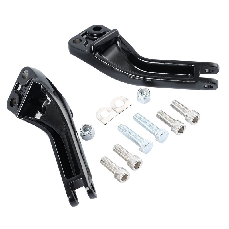 Black Passenger Foot Peg Support Kit Compatible with Harley Dyna