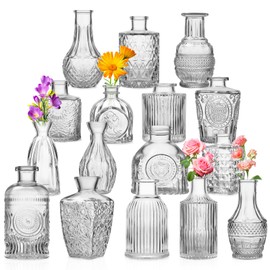 RINEENOM Glass Bud Vases Set of 16 - Small Clear Mini Flower Vases for Wedding Centerpieces, Bulk Vintage Table Decor, Home, Party & Floral Arrangements