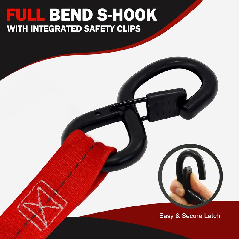 Retractable Ratchet Straps(4PK 1.0INX12FT) - 1,500lb Break Strength, Ratchet Strap