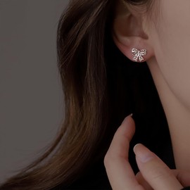 Gold Bow Earrings Silver Bow Earrings Bow Dangle Earrings Bow Ribbon Earrings Christmas Bow Jewelry for Women (Silver-01)
