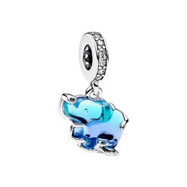 BEEUVIP Blue Murano Glass Elephant Dangle Charm 925 Sterling Silver Bead for Charm Bracelets and Necklaces,Jewelry Gifts Women