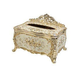 Geesatis 1 Pcs Tissue Box Holder (Gold) Vintage Facial Tissue Box Cover Holders for Table, Vanity Dresser, Office, Home