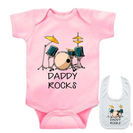 Daddy Rocks -Cute Drums Music Newborn Infant Baby bodysuit outfit onesie & bib