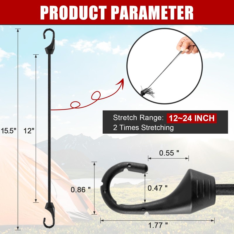 Small Bungee Cords with Hooks 12 inch-20PCS Bungee Straps with