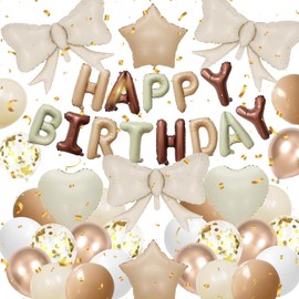 Birthday Decorations for Men Women Boys Girls,White Sand balloons Happy Birthday Balloons Banner Confetti Balloons for Birthday Baby Shower Party Decorations