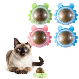 NHWHDJH 4 Pack 360° Rotating Catnip Ball Toy Balls for Cats Wall Catnip Rollerball Licking Ball Organic Nips Mint Magic Cat Nip Stick on Wall Cat Crack Balls Lickable Play Chew Teeth Cleaning