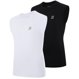 Roadbox Boys Sleeveless Compression Shirts, 2 Pack Youth Quick-Dry Football Undershirt, Athletic Tank Tops for Basketball Sports