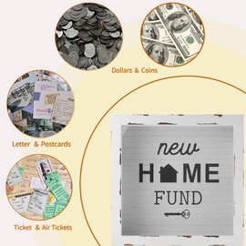Honeymoon Fund Box Travel Fund Ticket Box Piggy Bank Suggestion Box Wedding Reception Party Bridal Gift (New Home Fund, 10" x 10" x 2.8")