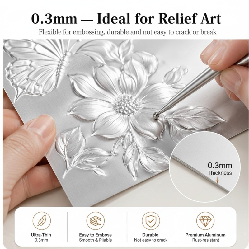 Yaocom 22 Pcs Metal Embossing Kit for Beginners, 0.3mm Thick