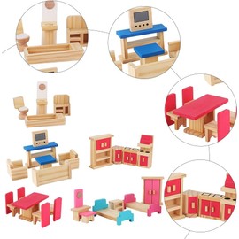 DAJASD Dollhouse Doll Family Set, Dollhouse Furniture Accessories, 31 Pieces Dollhouse Accessories, Dollhouse Furniture Wood with 6 Dolls, Dollhouse Doll Family Set for Dollhouse Life Scene Decor