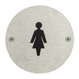 Fire Door Guru® Female Toilet Door Sign - 76mm Disc - Stainless Steel Safety Sign - Fixings Included