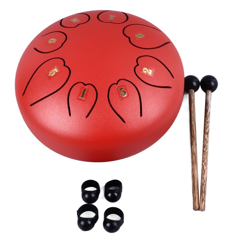 Handpan Drum, Tongue Drum Pleasant Resonant for Music Performance (Red)
