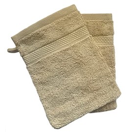 Sue Rossi Face Cloth Wash Mitt Set, 100% Organic Turkish Combed Cotton, 600GSM Thick With Hanging Loop, Size 16cm x 21cm, Flannel Glove Pack Soft & Absorbent (Camel, 4)